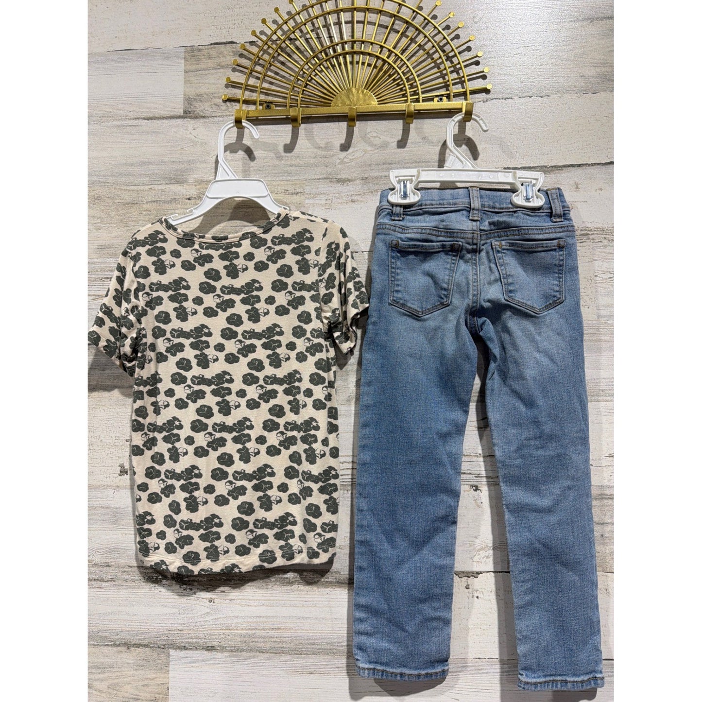 Kate Quinn Old Navy Outfit 5T Blue Tan Bamboo Distressed Skinny EUC3
