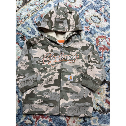 Carhartt Zip Hoodie Boys 6M Green Camo Logo Fleece New0