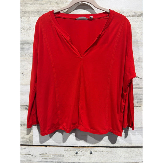Athleta V-Neck Top Women XS Red Long Sleeve Seam Detail EUC0