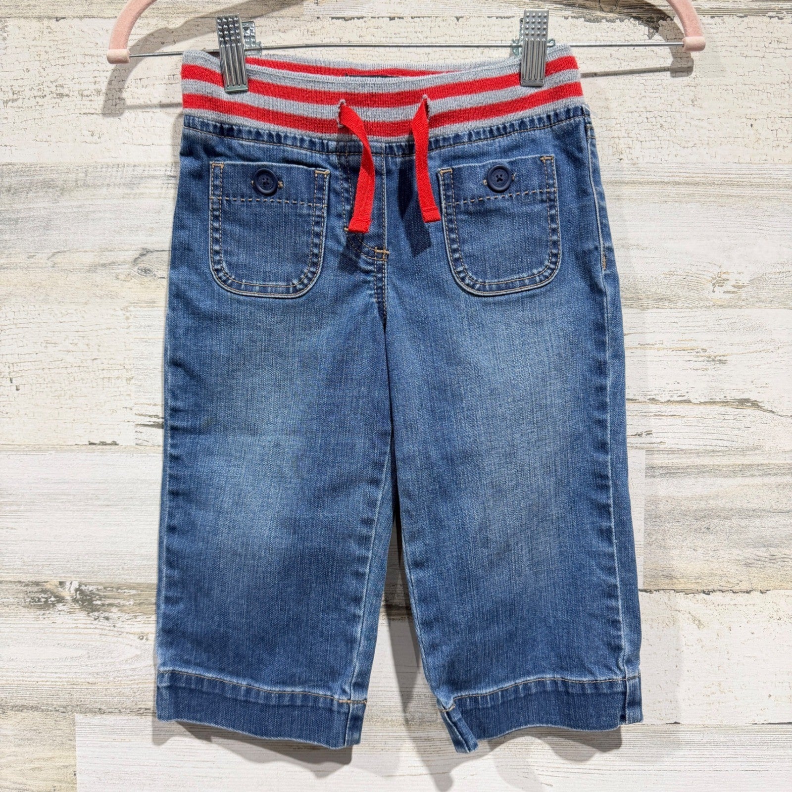 Mini Boden Denim Pants Kids 6Y Blue Striped Waist Casual Preppy EUC0