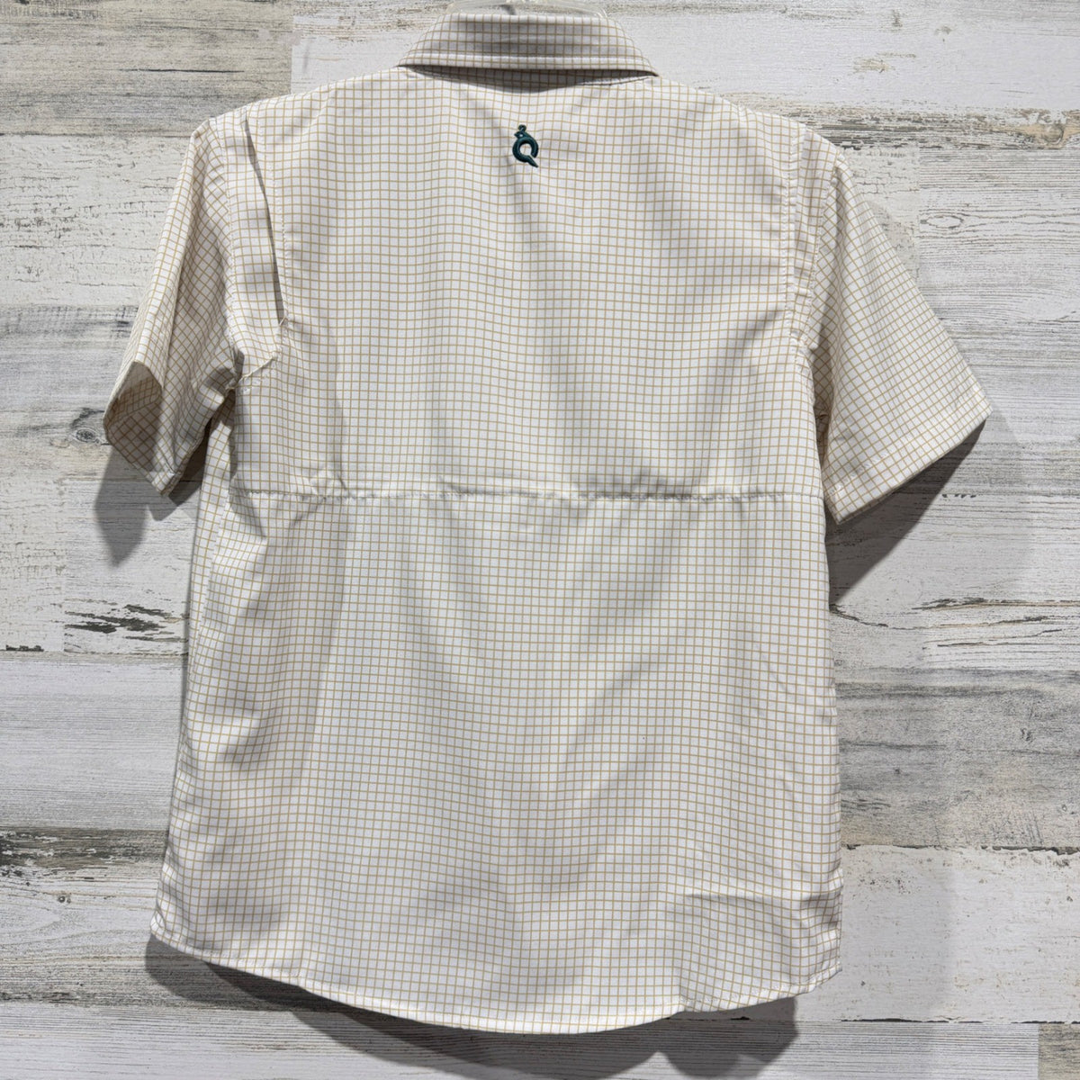 Blue Quail Guayabera Shirt Boys 7 Tan Check UPF 50+ Performance EUC3