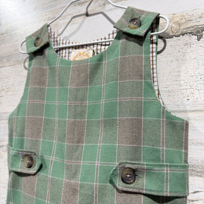 The Beaufort Bonnet Company Jon Jon Romper Boys 3T Green Plaid Cotton Blend EUC1