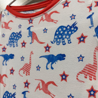 Dream Big Little Co Dinosaur Pajama Set 4T Red White Blue Bamboo Patriotic GUC*2