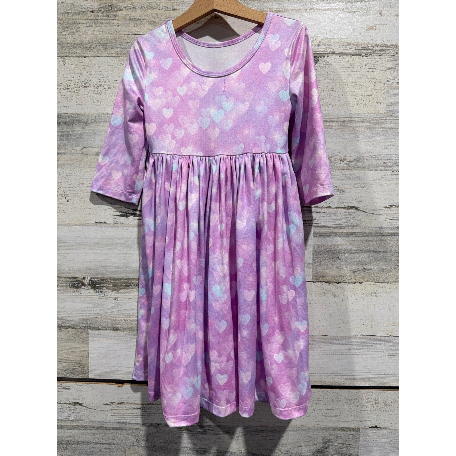 Mila and Rose Dress Girls 5-6 Purple Pastel Heart Print Soft Fairycore Twirl NWT3