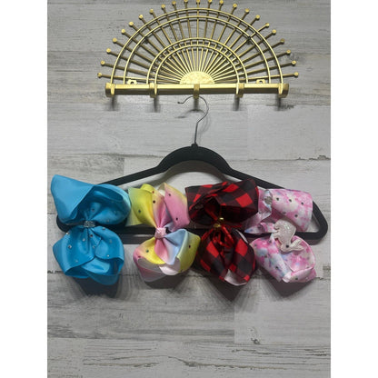 Large Hair Bows Girls Multicolor Rhinestone Buffalo Plaid Bunny EUC0