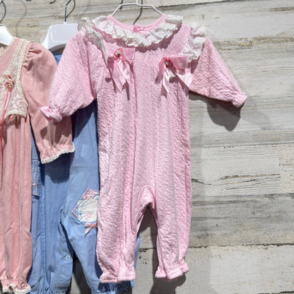 Vintage Romper Bundle Girls 6-9 Months Pink Blue Peach Lace Ruffle Retro GUC6