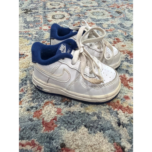 Nike Force 1 Toddler Size 4 White Blue Low Top Sneakers Sporty0