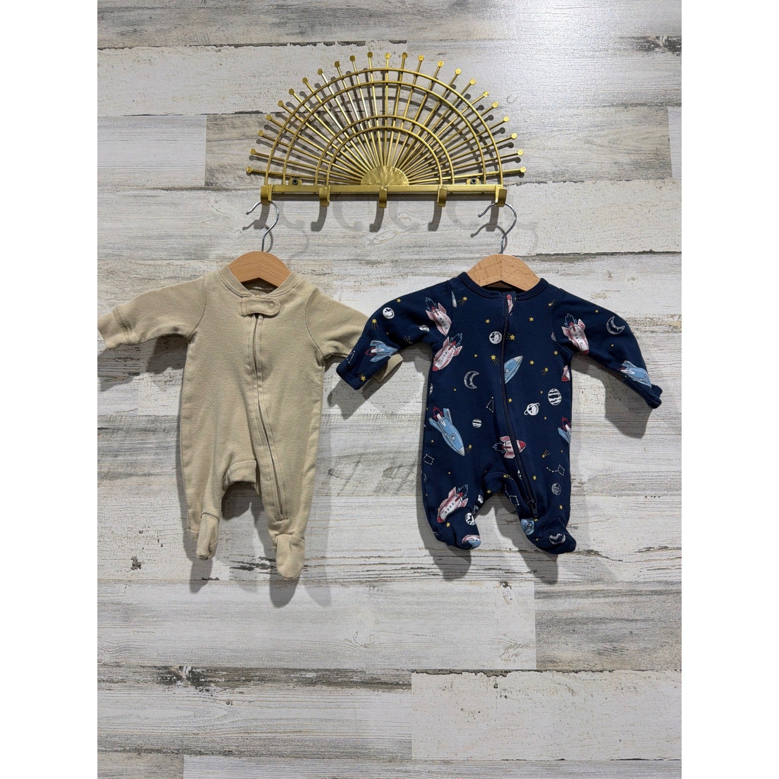 Preemie Boys Sleeper Bundle Tan Navy Space EUC0