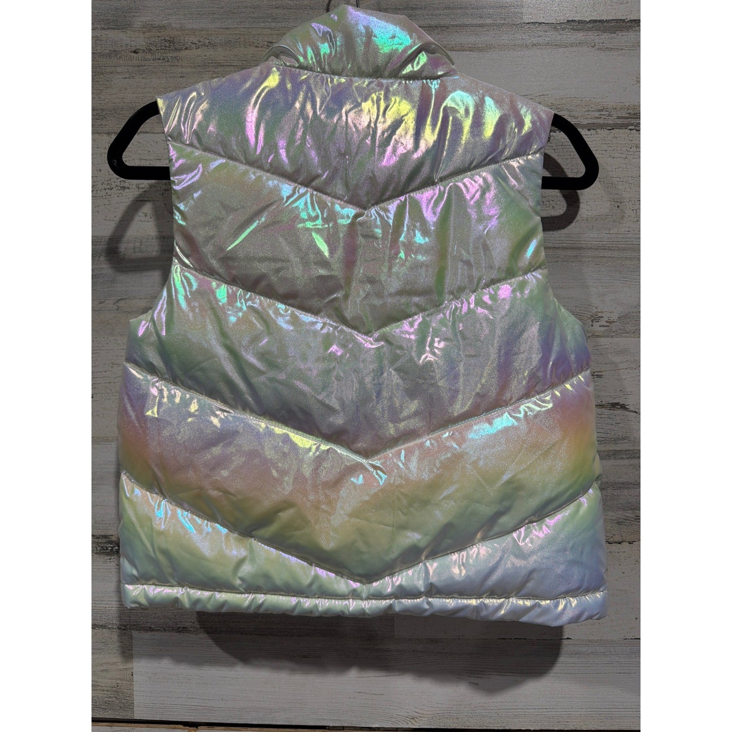 Xersion Puffer Vest Girls 14 Pink Iridescent Holographic Quilted EUC3