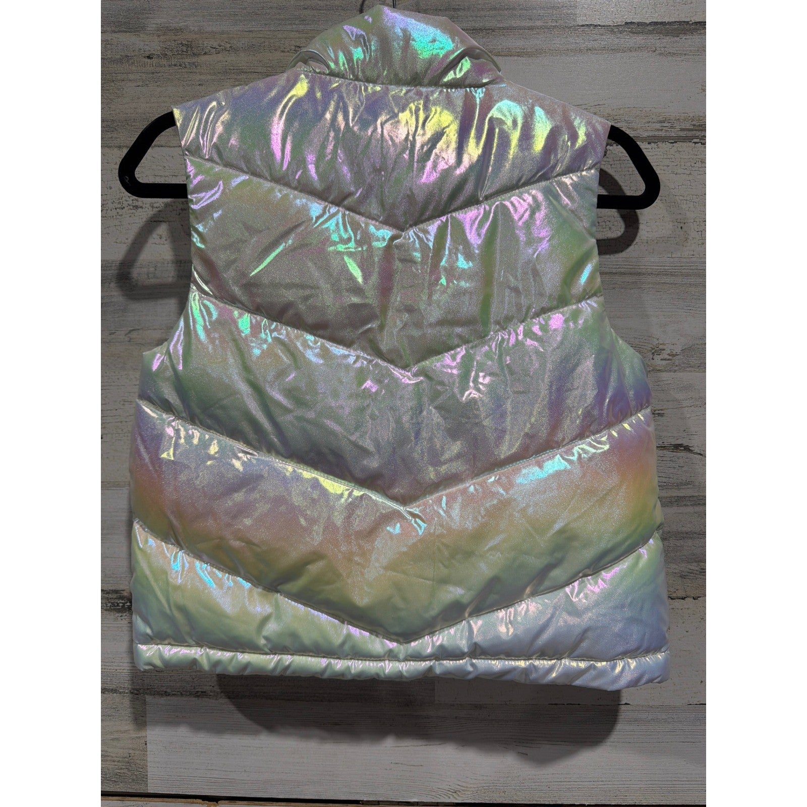 Xersion Puffer Vest Girls 14 Pink Iridescent Holographic Quilted EUC3
