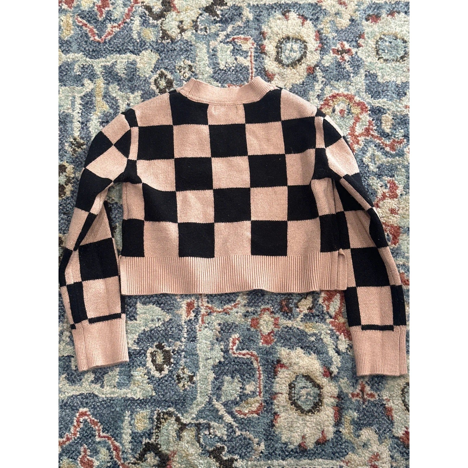 Max Studio Checkerboard Sweater Girls 3T Pink Black Knit Pullover EUC2