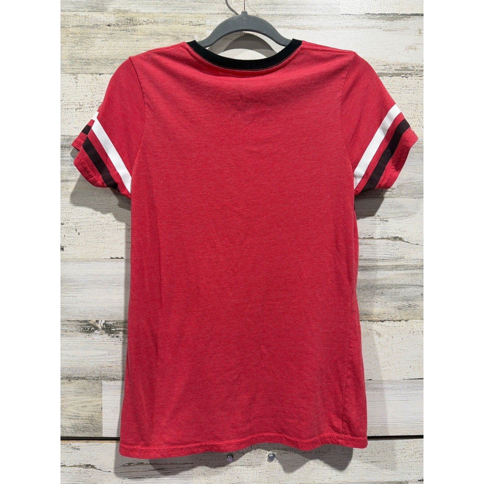 DC Comics Harley Quinn T-Shirt Girls XL Red Ringer Varsity Stripe Graphic EUC3