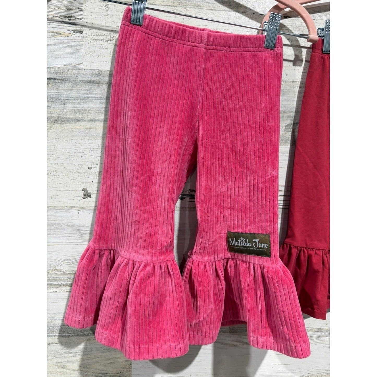Matilda Jane Ruffle Pants Girls 2 Pink Red Corduroy Flare Bundle Boutique EUC2