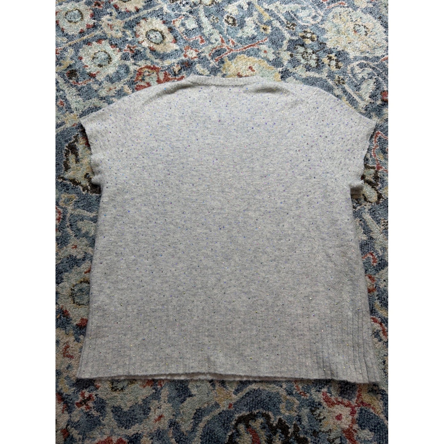 J.Crew Short Sleeve Sweater Women XL Gray Rhinestone Merino Wool Blend EUC5