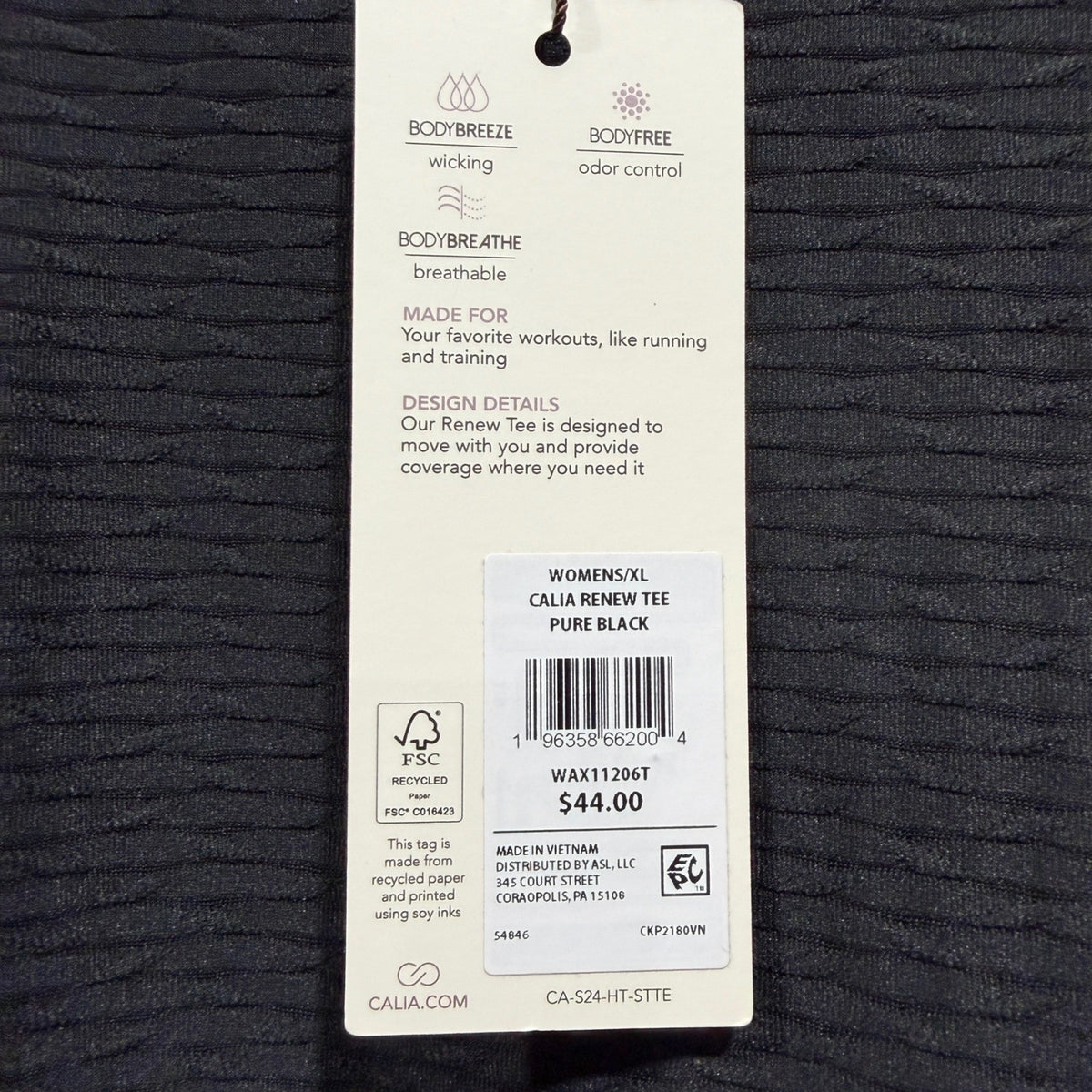 CALIA Renew Tee Women XL Pure Black Textured Wicking Activewear NWT2