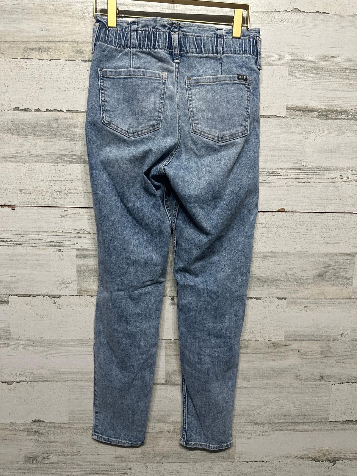 Abercrombie Kids High Rise Mini Mom Jeans Girls 13/14 Blue Paperbag Waist EUC3