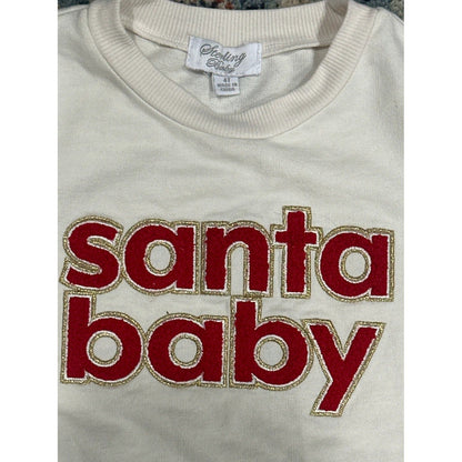 Sterling Baby Sweatshirt Girls 4T Cream Santa Baby Chenille Patch EUC1