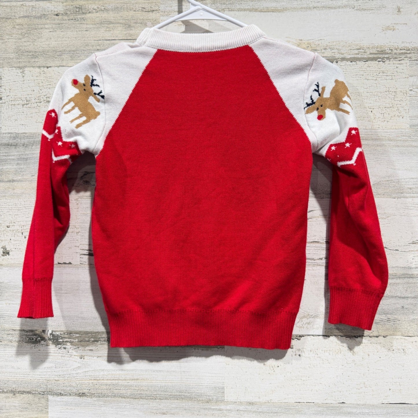 Unbranded Reindeer Sweater Boys Fits Like 6-7 Red White Fair Isle Holiday EUC2