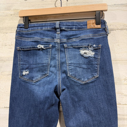 American Eagle Next Level Stretch Skinny Jeans Women 4 Distressed Denim EUC8