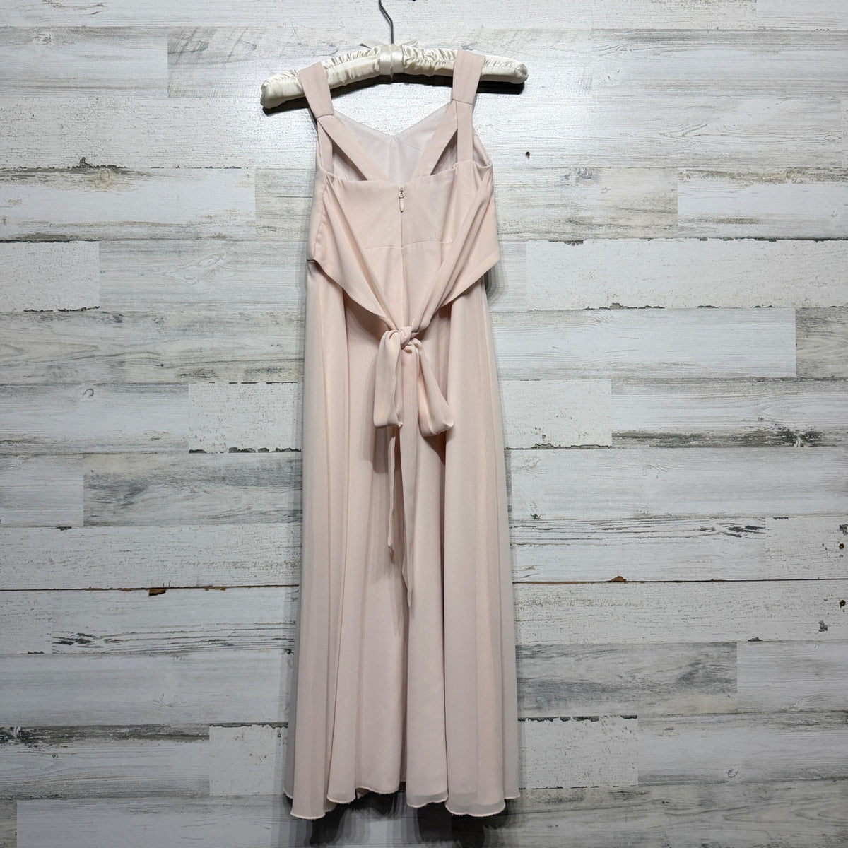 Azazie Chiffon Dress Girls J10 Blush Pink V-Neck Back Tie Formal Balletcore EUC2