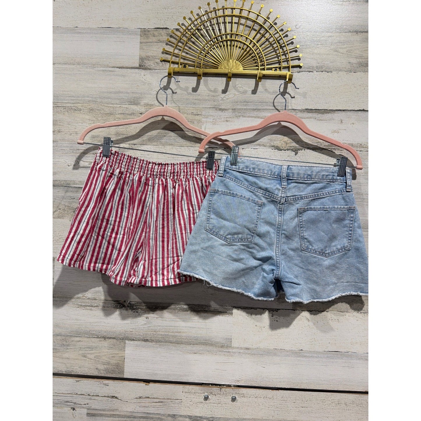 Old Navy Wishful Park Shorts Girls 14 XL Blue Red Denim Striped Coastal EUC3