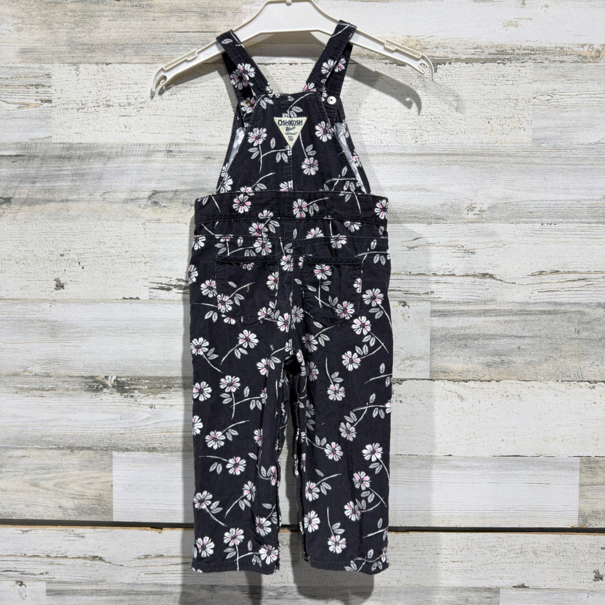 OshKosh B'gosh Floral Corduroy Overalls Girls 24M Black Pink Cotton3