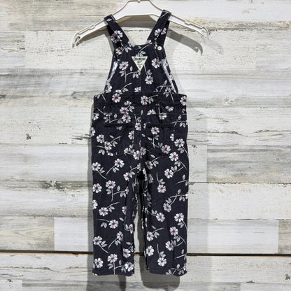 OshKosh B'gosh Floral Corduroy Overalls Girls 24M Black Pink Cotton3