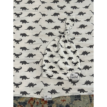 Copper Pearl Swaddle Blanket & Hat Set White Gray Dinosaur1