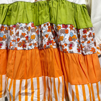 Cotton Kids Dress Girls 18m Orange Green Floral Tiered Boho NWT1
