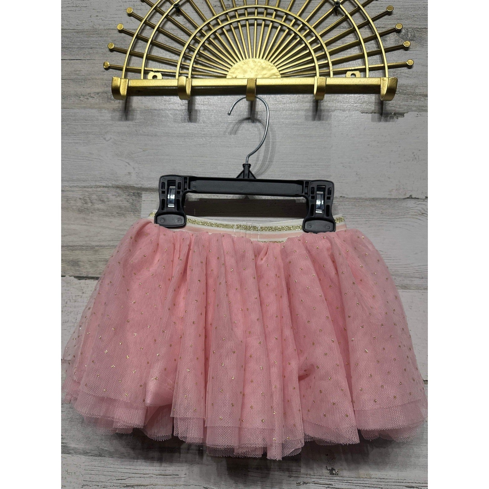 Mud Pie Tutu Skirt Girls 24M/2T Pink Gold Glitter Star Tulle EUC2