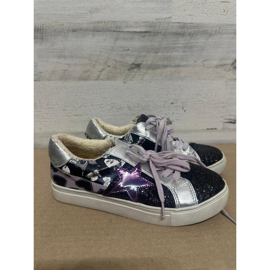 Steve Madden Sneakers Kids Youth 3 Black Silver Glitter Star Butterfly0