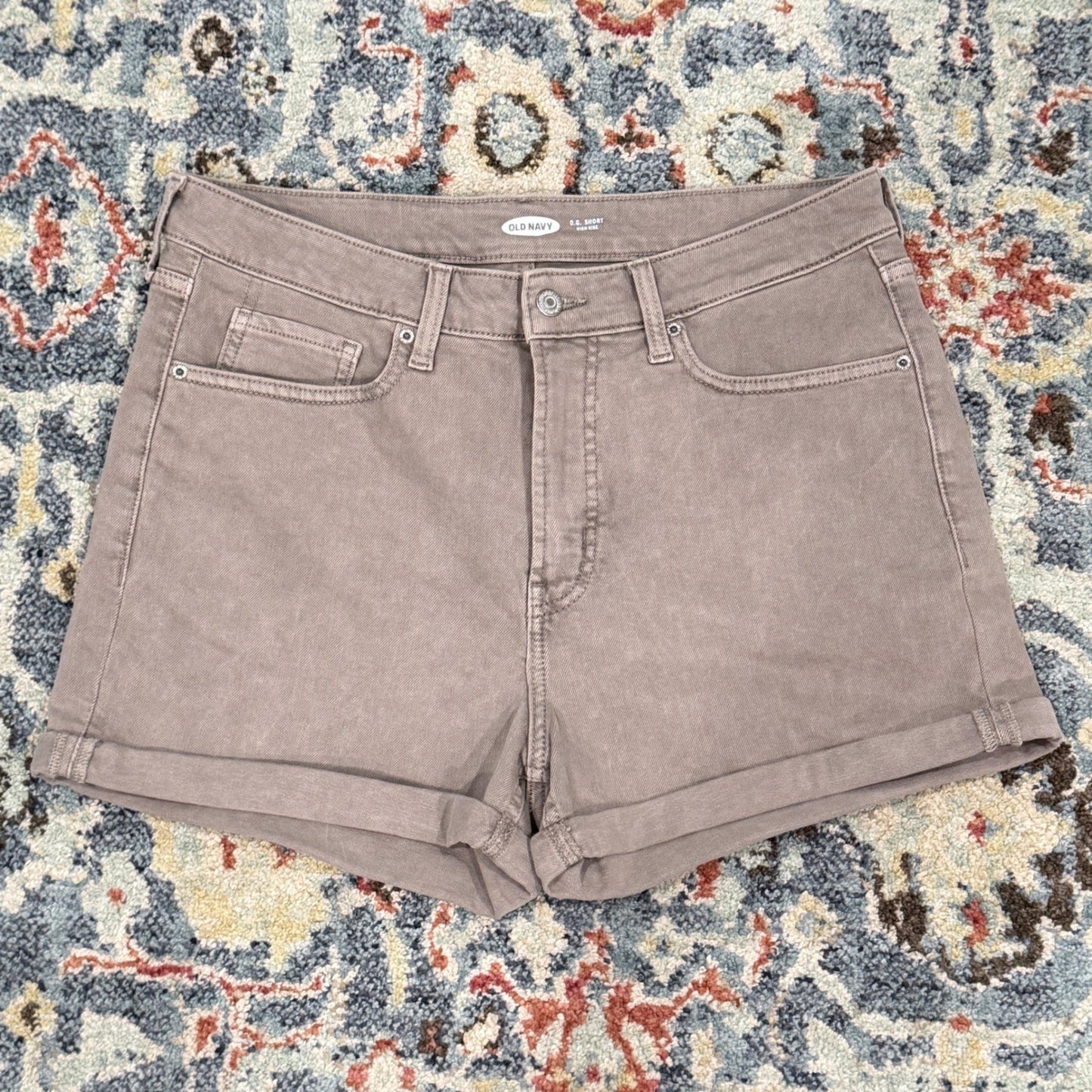 Old Navy OG Shorts Women 12 Taupe High Rise Rolled Hem Stretch Casual EUC0
