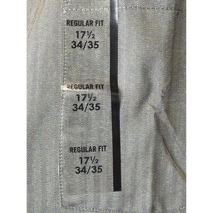 Van Heusen Dress Shirt Men 17.5 34/35 Grey Royal Herringbone Business Core NWT2