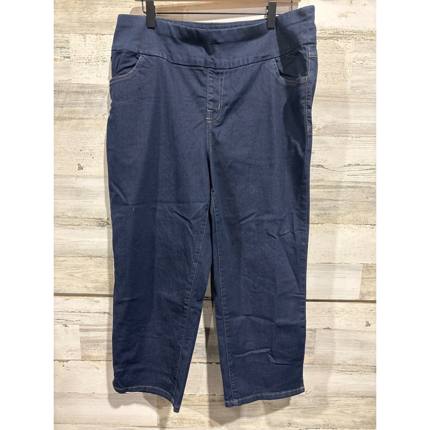 Ruby Rd Pull On Jeans Womens 16W Dark Blue Cropped Stretch Denim EUC0