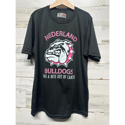 A4 Graphic Tee Boys Youth Medium Black Nederland Bulldogs Cancer Awareness EUC0