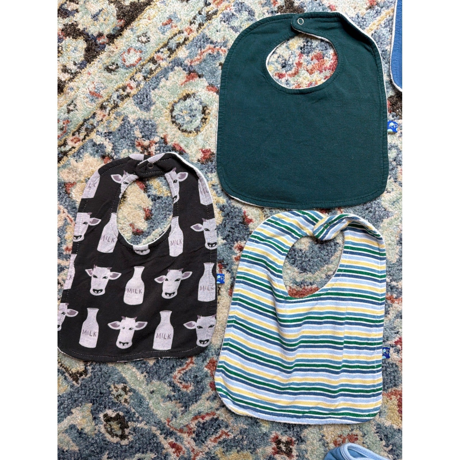 Kickee Pants Bibs and Lovey Bundle Baby Boys Blue Green Sharks Cows Bamboo Soft1