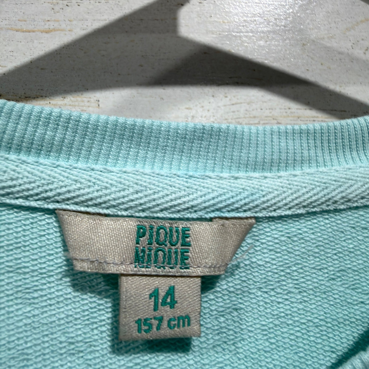 Pique Nique Sweatshirt Girls 14 Aqua Blue Floral C Patch Preppy *Flawed3