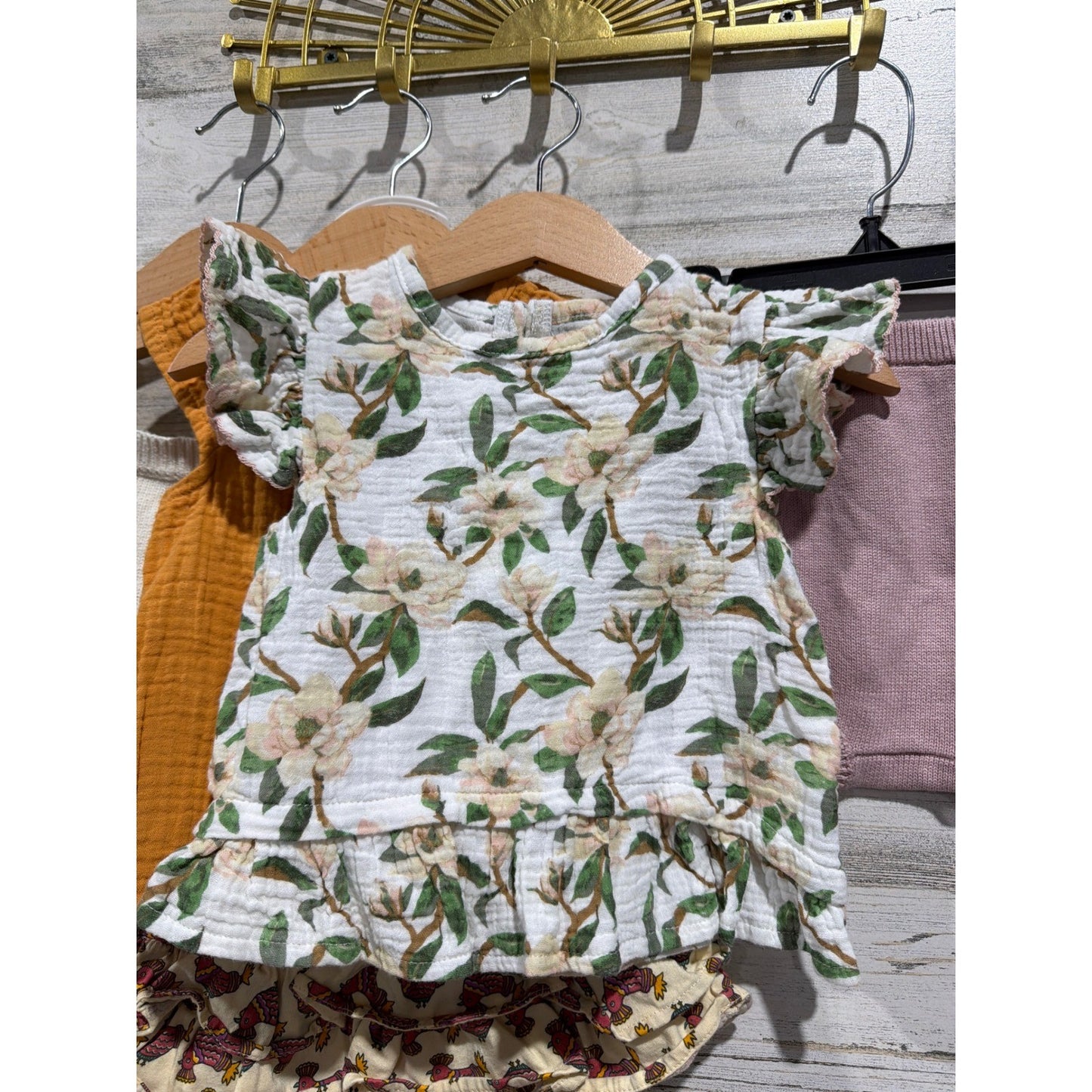 Tea Mud Pie Carter's Bundle Baby Girls 12M  Floral Gauze Boho Earth Neutral2