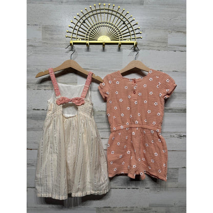 Rachel Zoe Dress Romper Set Girls 5 Pink Cream Metallic Floral Boho EUC1