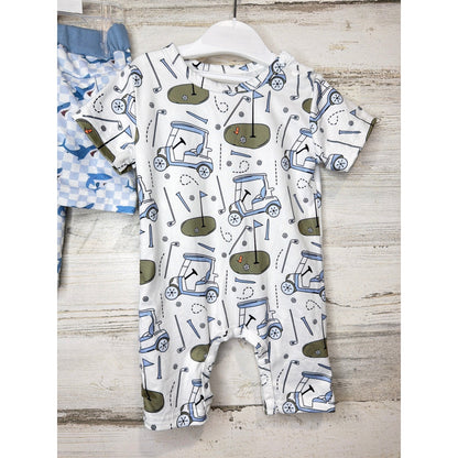 Boutique Shorts Set Romper Bundle Boys 6-12M Blue Shark Golf Coastal2