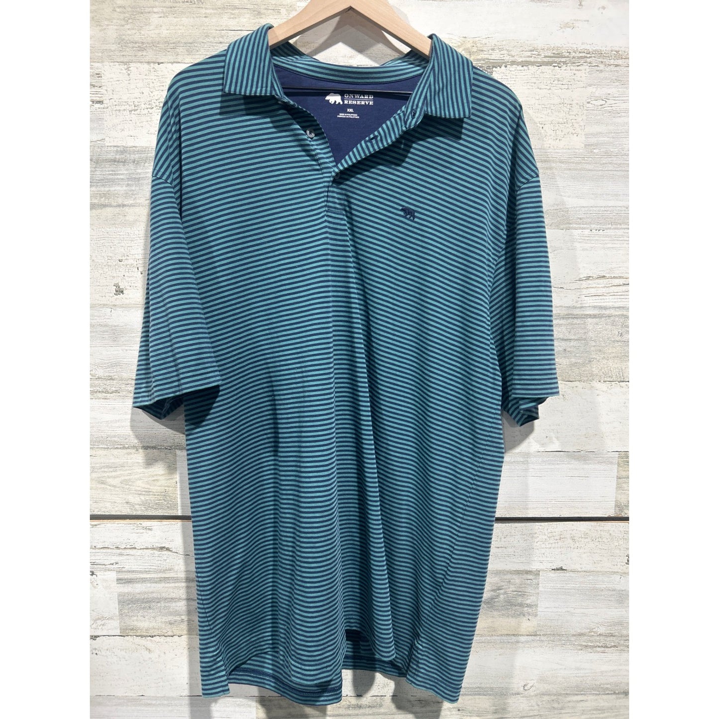 Onward Reserve Polo Shirt Men XXL Teal Striped Performance Golf Gorpcore EUC0