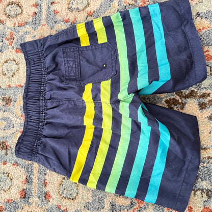 Abercrombie Swim Trunks Boys 5/6 Navy Striped Neon Surf Coastal EUC5