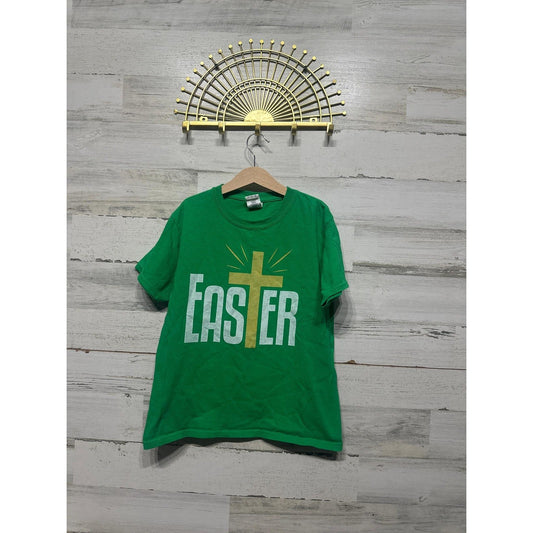 Gildan Graphic Tee Kids Small Green Easter Cross Religious0