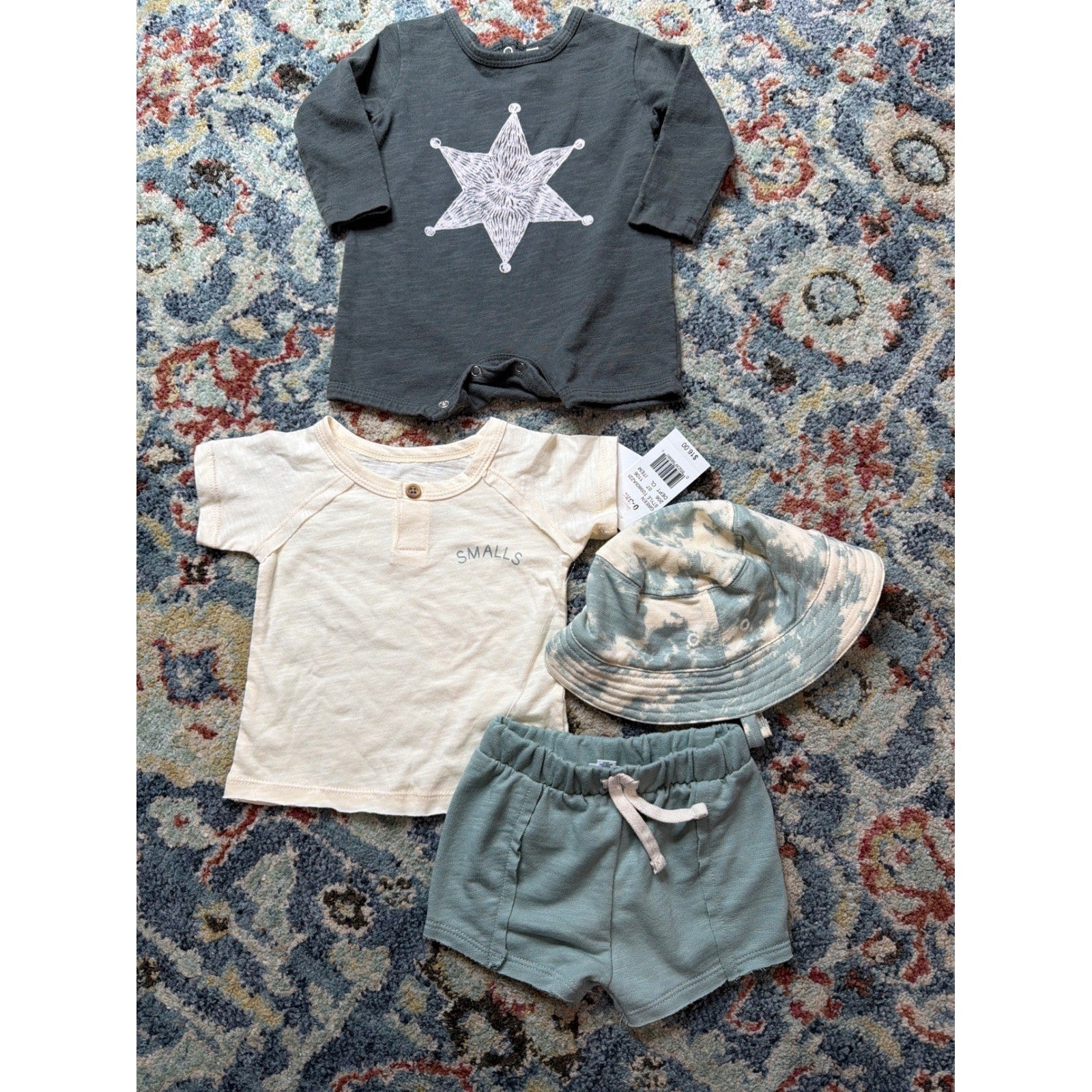 Grayson Mini Rylee Cru Bundle Boys 0-3M Green Grey Star Romper Set NWT EUC0
