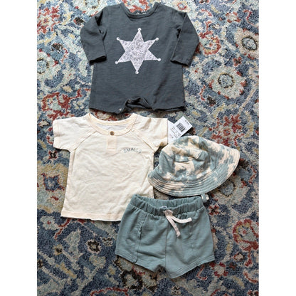 Grayson Mini Rylee Cru Bundle Boys 0-3M Green Grey Star Romper Set NWT EUC0