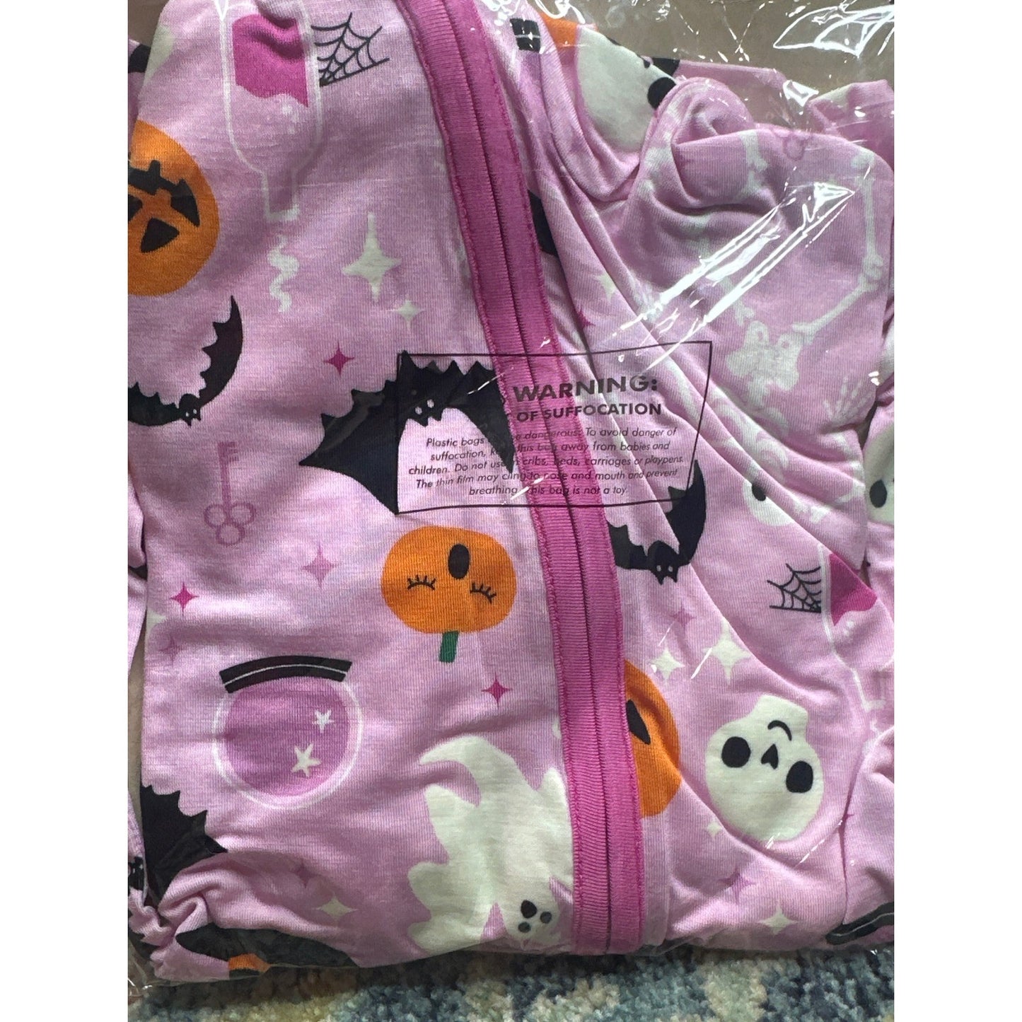 Little Sleepies Zippy Girls 18-24M Pink Glowing Ghouls Halloween Bamboo NWT2