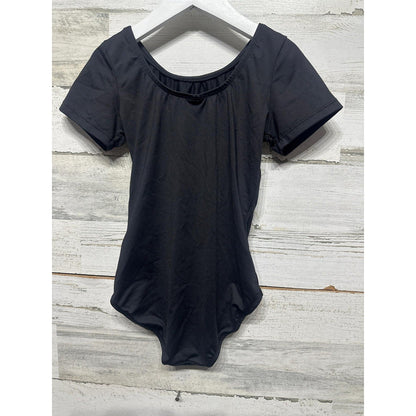 Body Wrappers Leotard Girls 8-10 Black Short Sleeve Pro Wear BWP022 EUC1