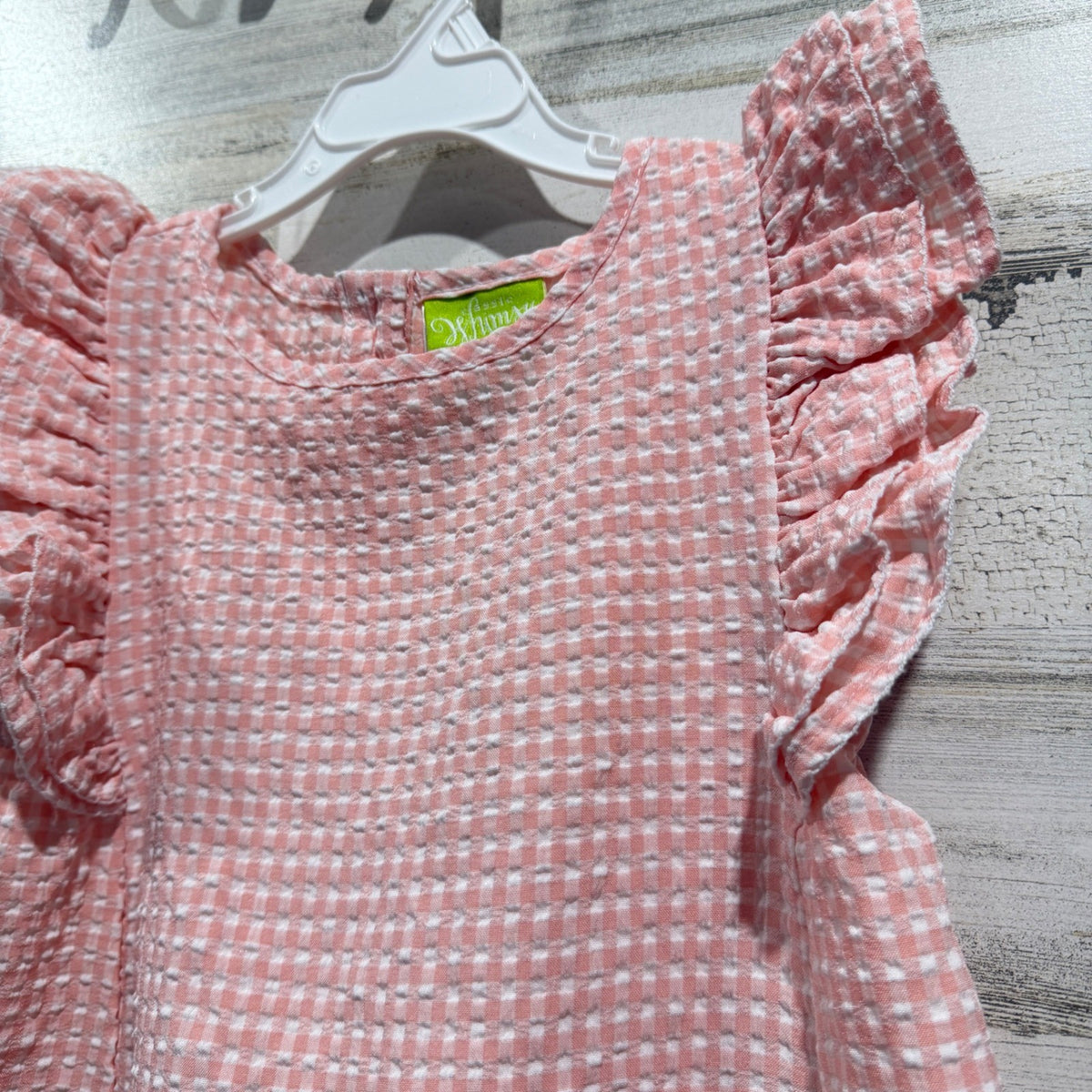 Classic Whimsy Dress Girls 10 Pink Gingham Ruffle Seersucker Top Preppy EUC1