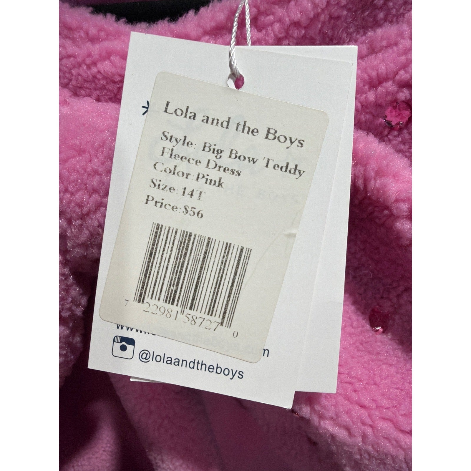 Lola and the Boys Teddy Fleece Dress Girls 14 Pink Bow Rhinestone Glam NWT7