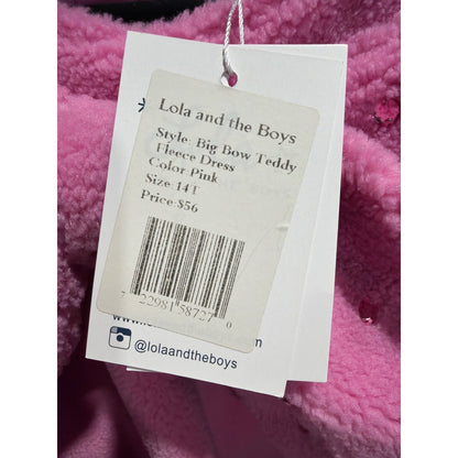 Lola and the Boys Teddy Fleece Dress Girls 14 Pink Bow Rhinestone Glam NWT7
